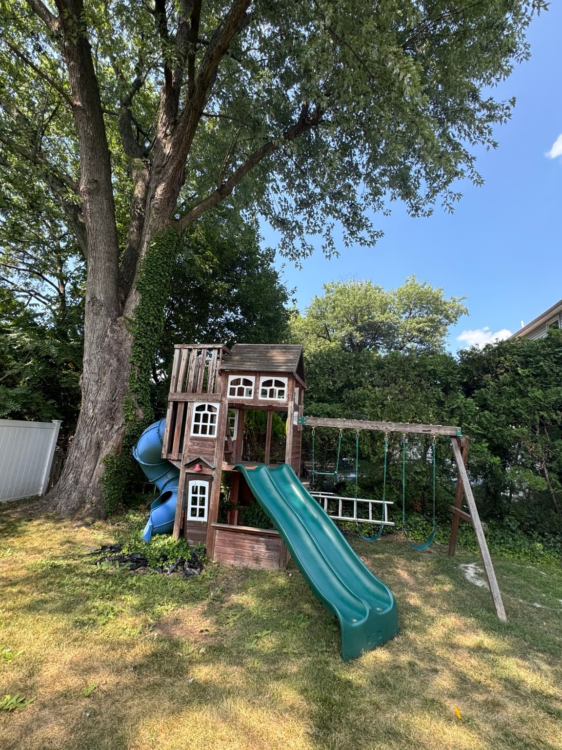 Backyard playset before Junkfire removal
